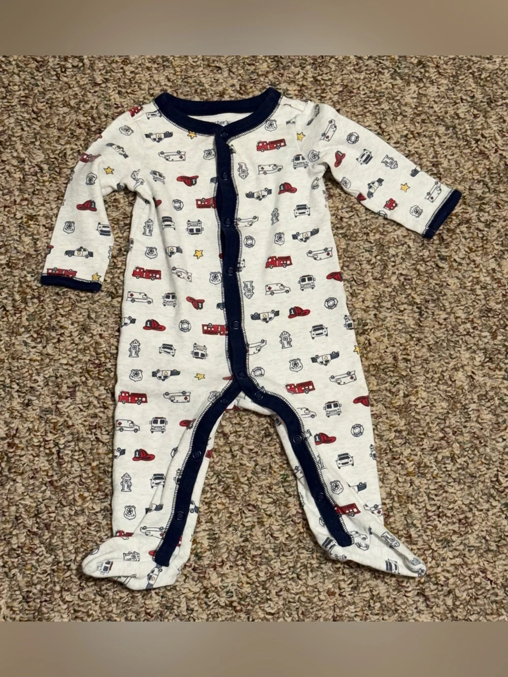 Boys size 9 months pajamas outfit Firetruck Print Baby One-Piece